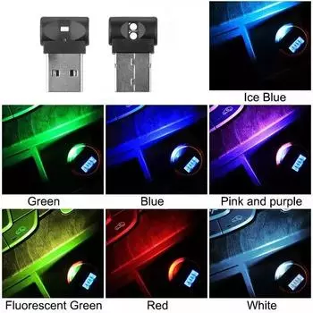 Мини-USB светодиодный автомобильный светильник, автомобильный интерьер, атмосфера, аварийное освещение, ПК, красочная декоративная лампа, автомобильный аксессуар