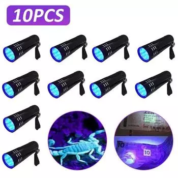 Mini UV ULTRA VIOLET 9 LED Flashlight Torch 4.5v Light Waterproof Aluminum Lamp Outdoor Portable Tactical Lighting Tool UV Lamp 1pc