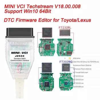 Mini Vci для Toyota TIS Techstream V18.00.008 Программное обеспечение FTDI FT232RL/FT232RQ OBD2 Диагностический кабель до 2025 года для Toyota/Lexus