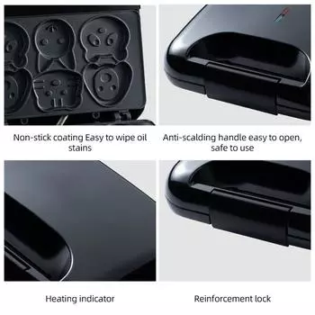 Мини-вафельница с животными, приготовление 6 различных блинов в форме кошек и собак, электрическая вафельница с антипригарным покрытием US Plug чёрный