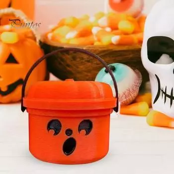 Мини-ведра в форме тыквы с ручками и крышкой, пластиковые ведра для конфет в форме тыквы, украшение для вечеринки на Хэллоуин A