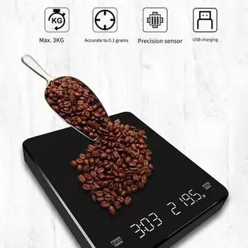 Мини-весы для кофе с двумя режимами синхронизации, 3 кг/0,5 г, точные весы, перезаряжаемые цифровые кухонные весы чёрный
