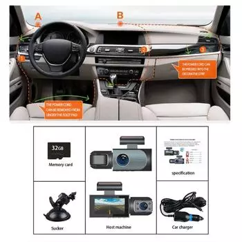 Мини-видеорегистратор с двумя камерами 720P с широким обзором спереди и сзади, видеорегистратор для вождения 720P
