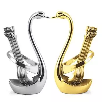 Мини-вилки для фруктов из нержавеющей стали, ложки с нескользящей ручкой, пищевая стойка для хранения лебедя