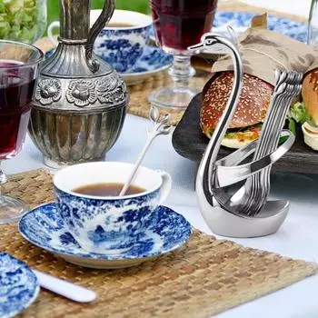 Мини-вилки для фруктов из нержавеющей стали, ложки с нескользящей ручкой, пищевая стойка для хранения лебедя для детей, десерты, закуски, вечеринки, свадьбы