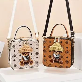 Мини-винтажная милая сумка для мобильного телефона, сумка через плечо с декором медведя в стиле каваи, женская модная сумка и кошелек