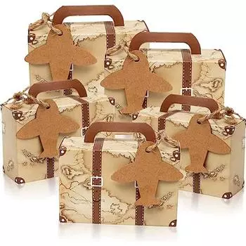 Мини-винтажный чемодан, коробки для конфет с бирками и мешковиной шпагатом для путешествий, тематическая свадьба, свадебный душ, украшение на день рождения 50PC&7.6x5x2.6cm