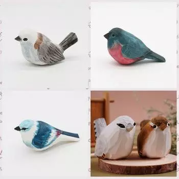 Mini Wood Carving Bird Cute Wooden Bird Figurine Creative Small Bird Ornament Home Decor 1