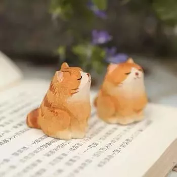 Mini Wooden Animal Figurine Painted Kitten Sculpture Hand Carving Small Animal Dolls Kid G