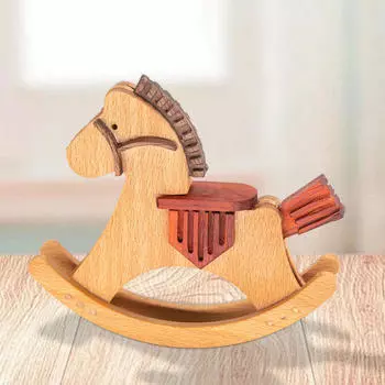 Мини Деревянная Модель Лошадки-Качалки Настольное Украшение DIY Незаконченная Миниатюрная Статуэтка для