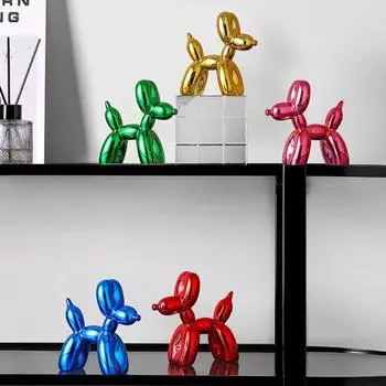 Мини-воздушный шар, фигурка щенка, смола, красочная статуя собаки, скульптура животного, домашний офис, гостиная, детская спальня, рабочий стол розовый