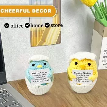 Мини-вязаная крючком курица с позитивной открыткой, ручная работа, пряжа, вязание, сине-желтая кукла, игрушка для снятия стресса, украшение для домашнего офиса и рабочего стола синий