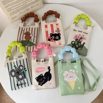 Мини-вязаная сумка для мобильного телефона с нишевым дизайном, симпатичная мультяшная универсальная портативная сумка через плечо для женщин 15*24cm