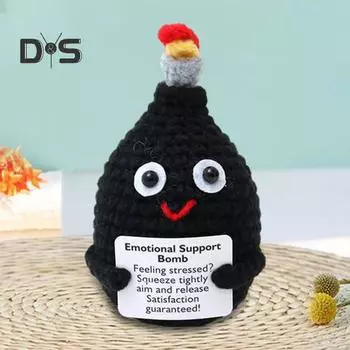 Мини-вязаные крючком F-бомбочки с позитивной открыткой, ручная работа, пряжа, вязание, черные бомбочки, кукла, игрушка для снятия стресса, украшение для домашнего офиса, рабочего стола, орнамент чёрный