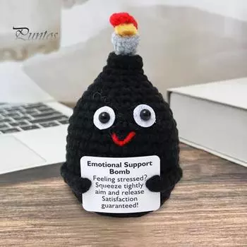 Мини-вязаные крючком F-бомбочки с позитивной открыткой, ручная работа, пряжа, вязание, черные бомбочки, кукла, игрушка для снятия стресса, украшение для домашнего офиса, рабочего стола, орнамент чёрный