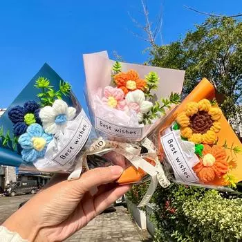 Мини-вязаный букет для подруги, креативный подарок на день рождения ко Дню святого Валентина, искусственный небольшой букет, подарок на свадьбу MINI Bouquet красный