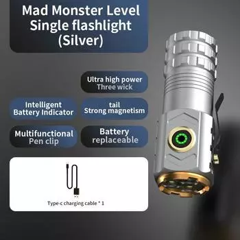 Мини вспышка супер мощный фонарик сильный свет перезаряжаемый супер яркий портативный светильник Without battery серый