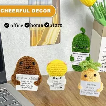 Мини-Забавная позитивная кукла-вязаный крючком картофель, брелок, эмоциональный соленый огурец, баклажан, перец, вязаная игрушка с позитивной открыткой, универсальный креативный подарок для друзей 1 Set