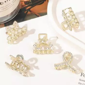 Мини-заколка для волос со стразами и жемчугом в стиле ретро с бриллиантами и цветком-звездой для женщин и девочек, заколка-краб, маленькие шпильки, аксессуары для волос в виде крабов