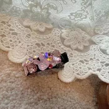 Мини-заколка, Изысканный и Милый Кролик, Разноцветная Сверкающая Стразами Боковая Заколка, Девичье Сердечко, Заколка в Стиле Инс