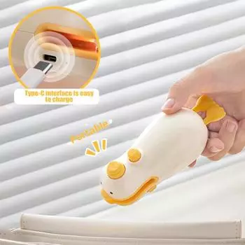 Мини-запайщик пакетов Yousheng 2 в 1 с резаком, перезаряжаемая машина для запечатывания закусок, портативный термозапайщик для пластиковых пакетов, компактный запайщик для хранения продуктов жёлтый