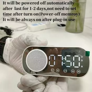 Мини-зеркало, цифровой будильник, таймер, перезаряжаемые беспроводные часы, 2 будильника, FM-радио, беспроводной динамик, сабвуфер, настольные светодиодные часы чёрный