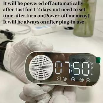 Мини-зеркало, цифровой будильник, таймер, перезаряжаемые беспроводные часы, 2 будильника, FM-радио, беспроводной динамик, сабвуфер, настольные светодиодные часы белый
