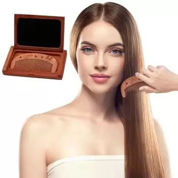 Мини-зеркало с расческой, компактное деревянное карманное зеркало с расческой, переносное зеркало для макияжа и укладки волос с деревянной расческой Square