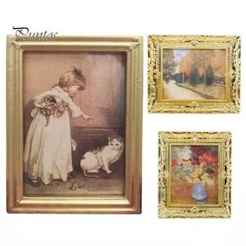 Мини-живопись, аксессуары для кукольного домика, ручная роспись, модель, украшение на стену C