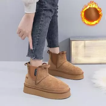 Мини-зимние ботинки для женщин, нескользящие, с меховой флисовой подкладкой, ботильоны, зимние теплые замшевые ботинки на платформе, женские, для дома и улицы, удобные ботинки для ходьбы 35