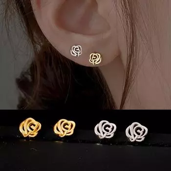 Мини-золотые, серебряные серьги с цветком розы, милые серьги-гвоздики, ювелирные аксессуары, подарки для подруги
