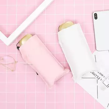 Мини-зонт от ветра для женщин, защита от УФ-излучения, 5-секционный, для путешествий, дождя, солнца, для женщин, карманный, детский подарок, UPF 50 + белый