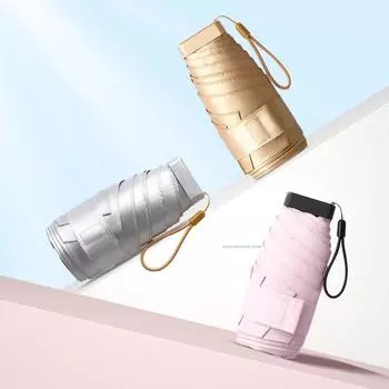 Мини-зонт с защитой от ультрафиолета, 6 ребер, 5 складных, портативный, для путешествий, для женщин дождя, для женщин, карман, для детей, подарок UPF, 14 см