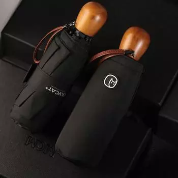 Мини-зонт, ветрозащитный, прочный, милый, зонт для женщин, уличный компактный зонт от солнца, карманный зонт от солнца, деревянная ручка чёрный