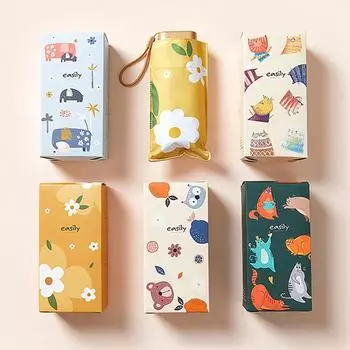 Мини-зонт, женский зонтик с УФ-защитой, уличный мультяшный маленький зонт от солнца для женщин, складной портативный карманный зонт для пляжа синий