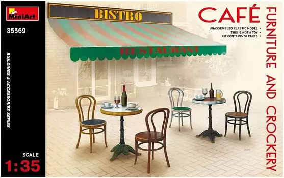 Miniart Cafe Table Chair and Ceramics Пластиковая модель MA35569 1/35