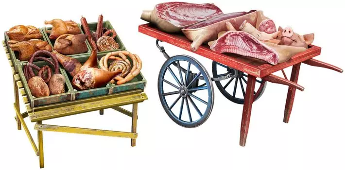 Miniart Meat Products and Market Cart Plastic Model MA35649 Molding Color 1/35