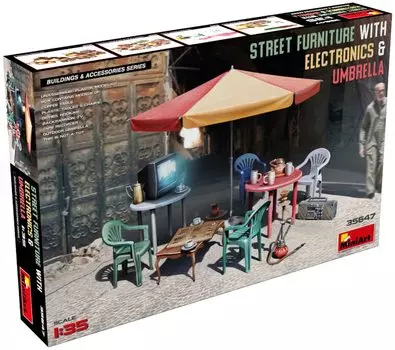Miniart Street Furniture and Home Plastic Model MA35647 Molding Color 1/35 Appliances/Parasol