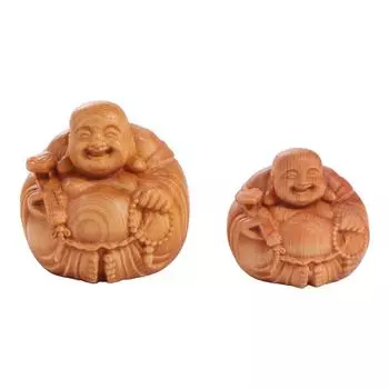 Miniature Laughing Buddha Maitreya Sculpture Woodcarving Handmade Statue Home Office Desktop S