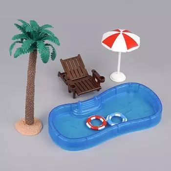Miniature Mini Doll House Swimming Pool Swimming Ring Coconut Tree Sun Umbrella Beach Chair Children S Toy Model Small Ornament