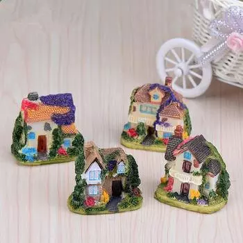 Miniatures Villa Figurines House Fairy Figurines Garden Decoration Mini Castle Terrarium Castles Woodland Miniature Fairy Garden Handmade D