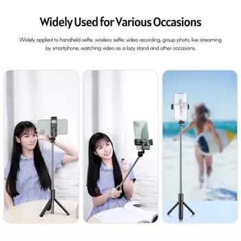 Миниатюрная 5-секционная выдвижная палка для селфи, интегрированная с настольным штативом и пультом дистанционного управления BT чёрный