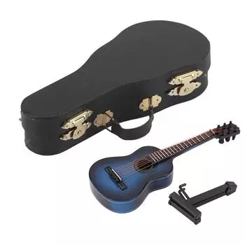 Миниатюрная деревянная модель гитары, дисплей, мини-музыкальные украшения, домашний декор (Синий 14см) синий