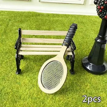 Миниатюрная деревянная теннисная ракетка для кукольного домика, мини-модель, игрушки для уличных сцен, реквизит для фотосъемки, аксессуары для моделей кукольных сцен