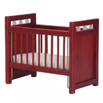 Миниатюрная детская кроватка 1/12 масштаб милый стиль дубовый материал яркий привлекательный кукольный домик кроватка реквизит игрушки для красное дерево