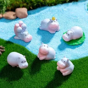 Миниатюрная фигурка бегемота, мини-мультяшный бегемот, украшение своими руками, микропейзаж, сказочный сад, животное, смоляная статуэтка, украшение E