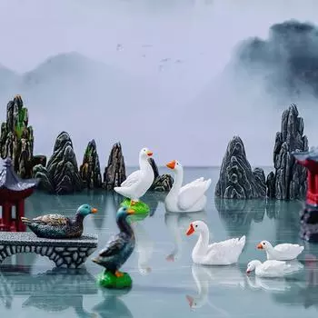 Миниатюрная фигурка, имитация скалы, павильона, мостика, гуся, микроландшафтные украшения для украшения дома, настольные аксессуары