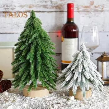 Миниатюрная фигурка рождественской елки, искусственная елка из хвои Норфолкского зеленого цвета/снежного цвета с деревянной основой для декора помещения M зелёный