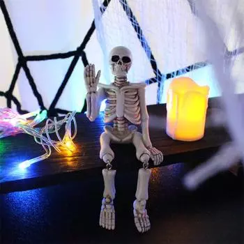Миниатюрная фигурка скелета, машущая рукой, скульптура из смолы, костяная статуя в полный рост, украшение на Хэллоуин для домашнего сада, декор белый