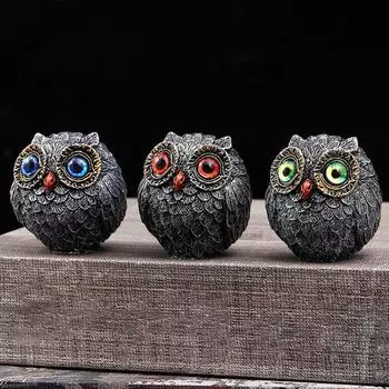 Миниатюрная фигурка совы-хранителя, смоляная сова, украшение на стол, мудрый наблюдатель, пухлый синий
